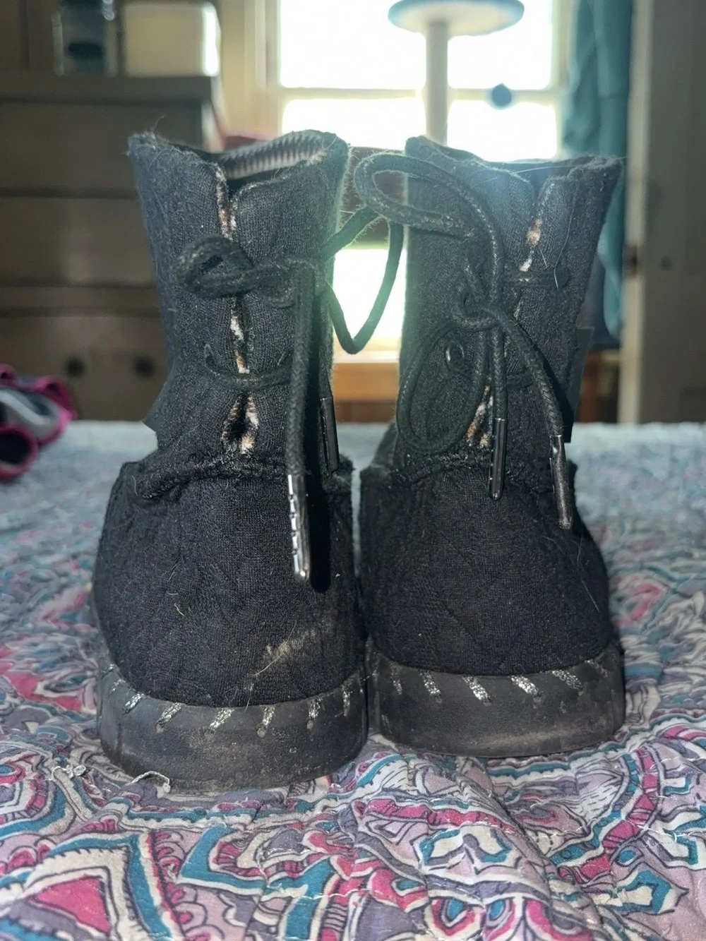 Muk Luks Black Knit Lace-Up Ankle Boots